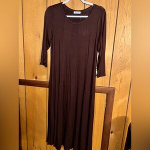 Hot Touch Dress Women’s L, Brown Soft Stretch‎ Long 3/4 Sleeve